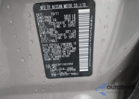 2012 Nissan Quest Sl z USA, uszkodzony, nr VIN JN8AE2KP1C9033959